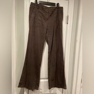Theory Size 8 Linen Blend Wide Leg Gray Zip Up Mid Rise Casual Pants